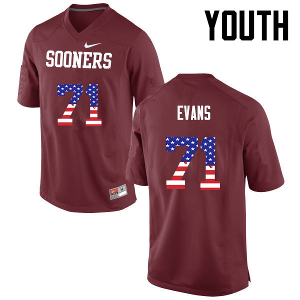 Youth Oklahoma Sooners #71 Bobby Evans College Football USA Flag Fashion Jerseys-Crimson - Click Image to Close